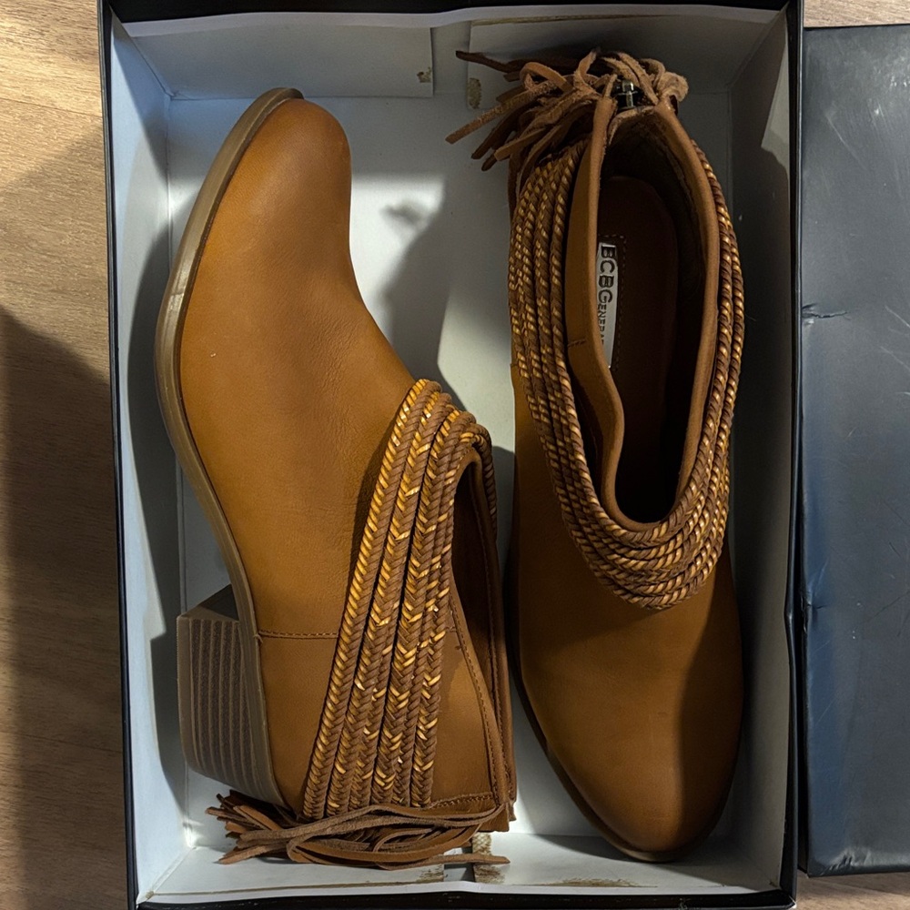 BCBGeneration Women's Brown Ankle Booties with Braided Detail